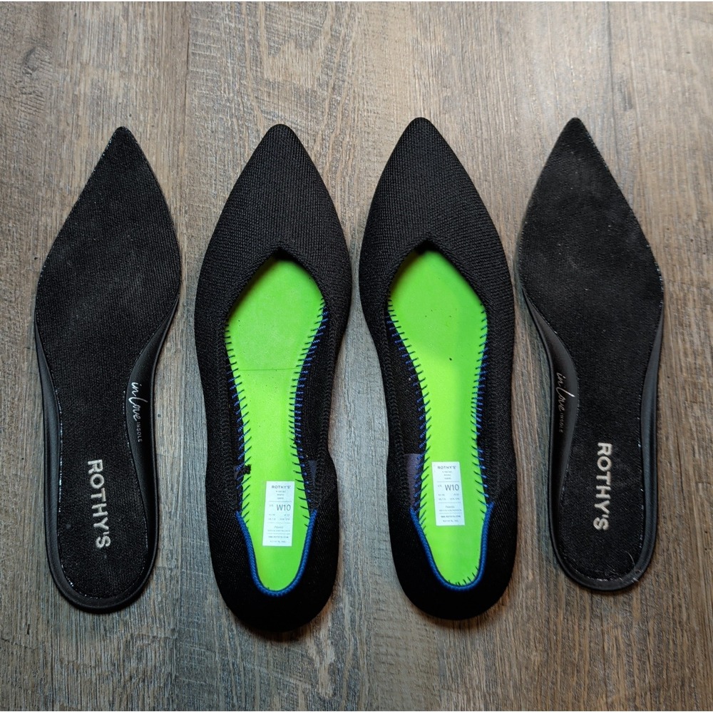 Rothy's The Point II Ballet Flat Black Knit Women Size 10 With In Love Insoles - Picture 7 of 13